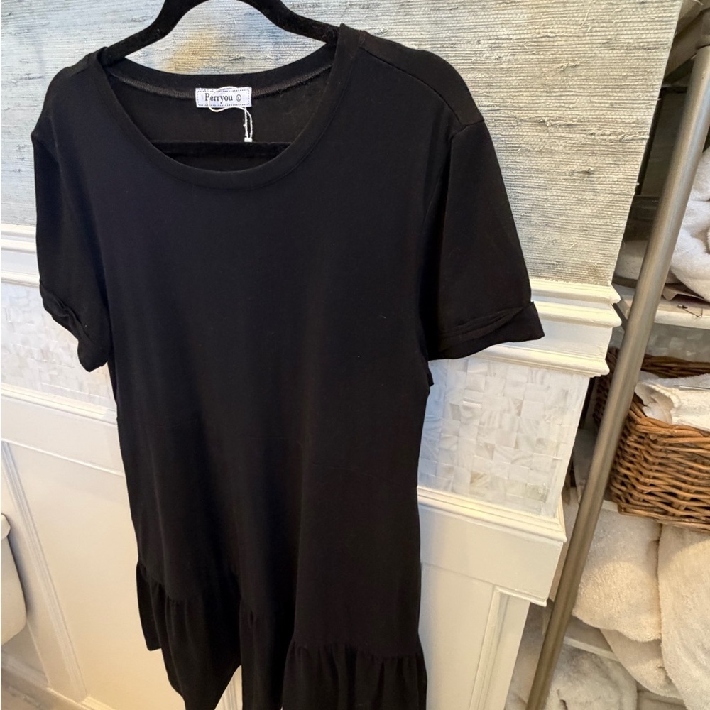 Large berryou tiered tee shirt dress pockets black Black Short sleeve Ruffle - Picture 6 of 14
